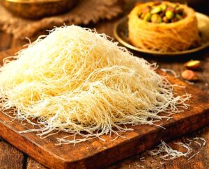 kataifi pastry shredded wheat dough used in Dubai chocolate pistachio bar filling
