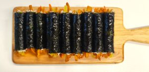 finished mini kimbap kkomagimbap sliced and ready to eat