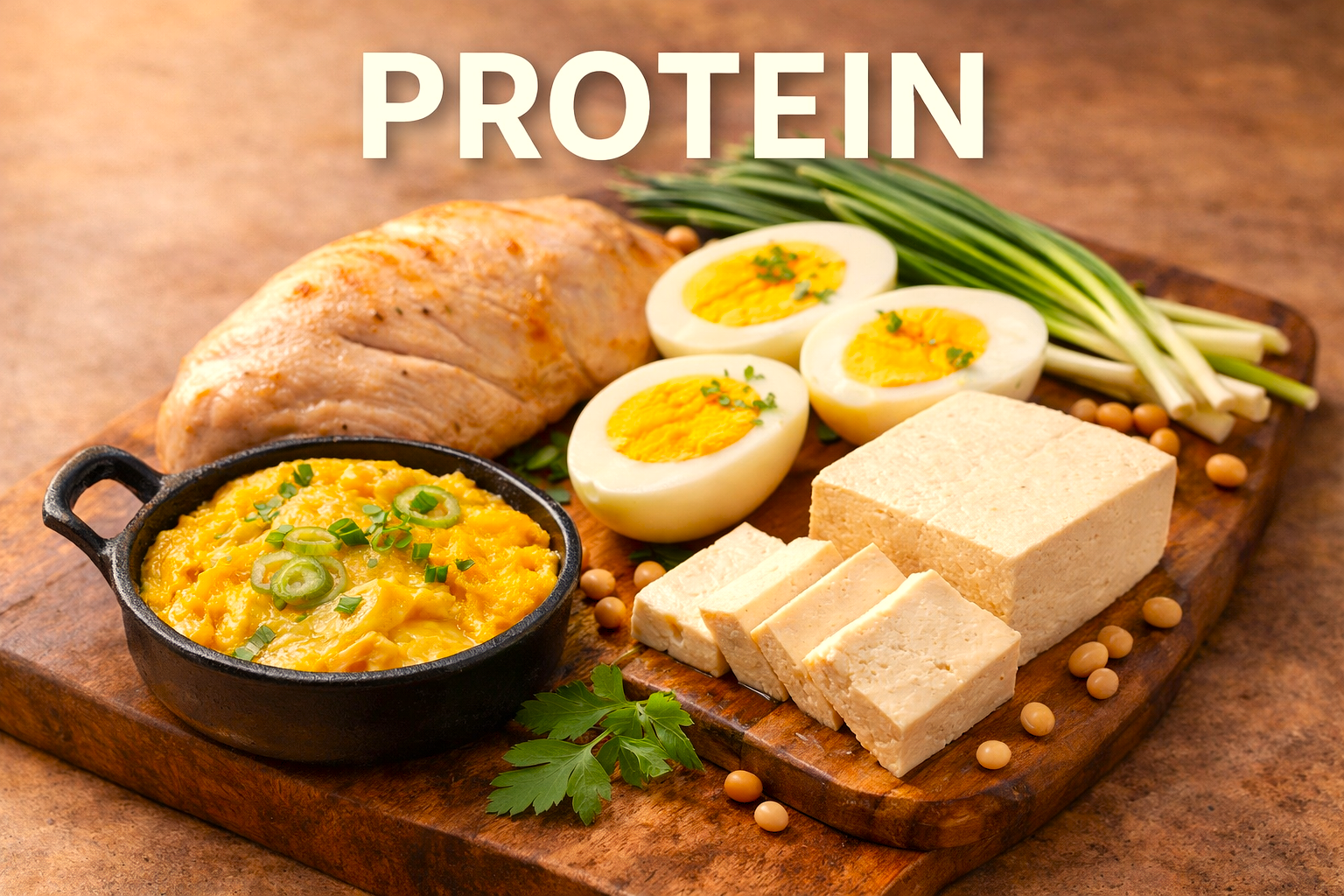 how much protein per day — high-protein foods including eggs chicken tofu and legumes