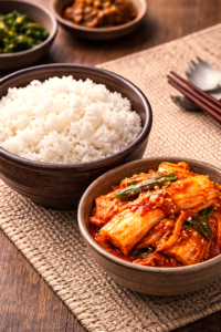 Korean rice and kimchi meal showing how to eat kimchi daily for weight loss