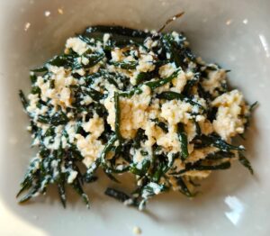 Korean seasoned sea vegetable and tofu banchan side dish